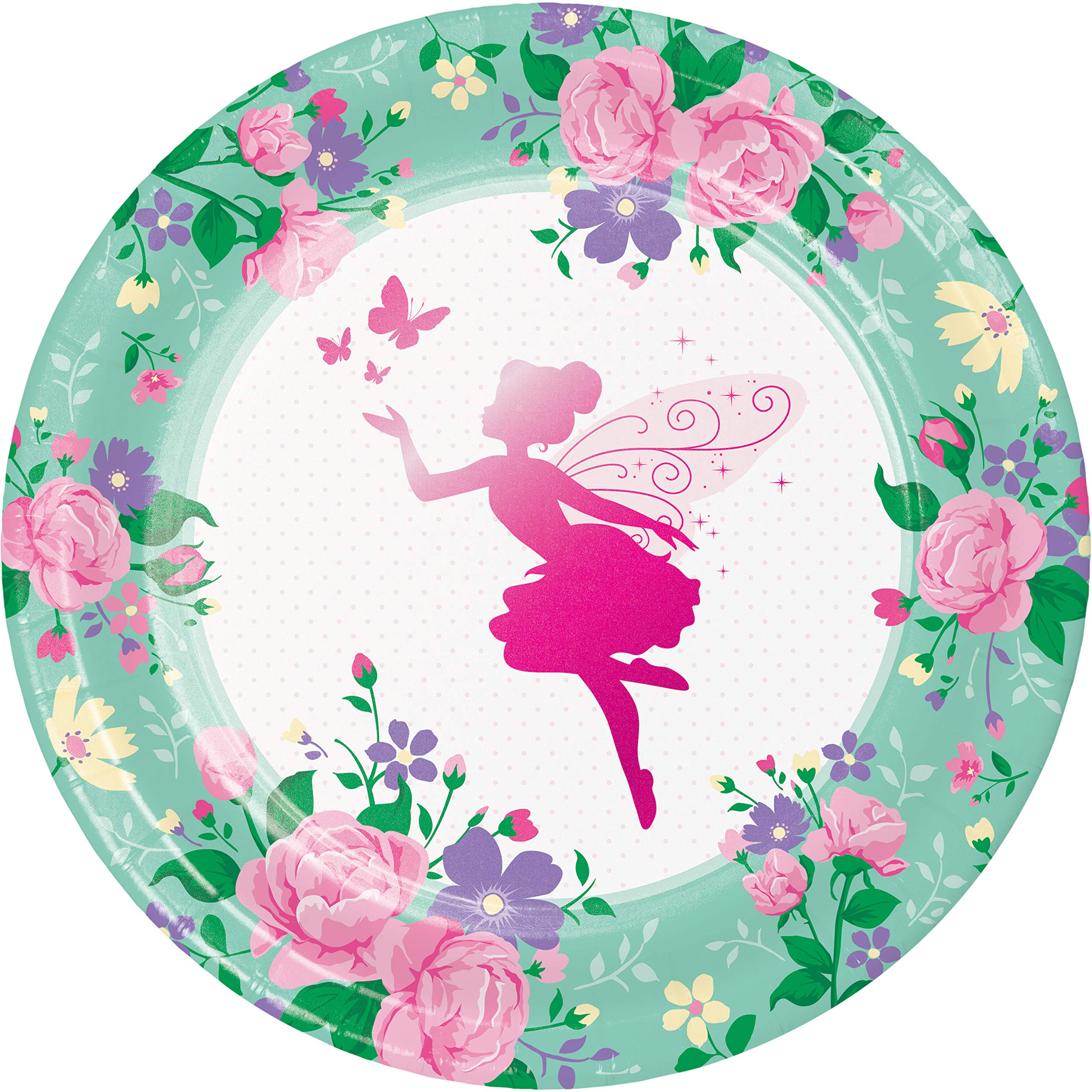 Floral Fairy Paper Plates - 8 Count, Elegant Disposable Dinnerware for Birthday Parties, Baby Showers & Garden Tea Events
