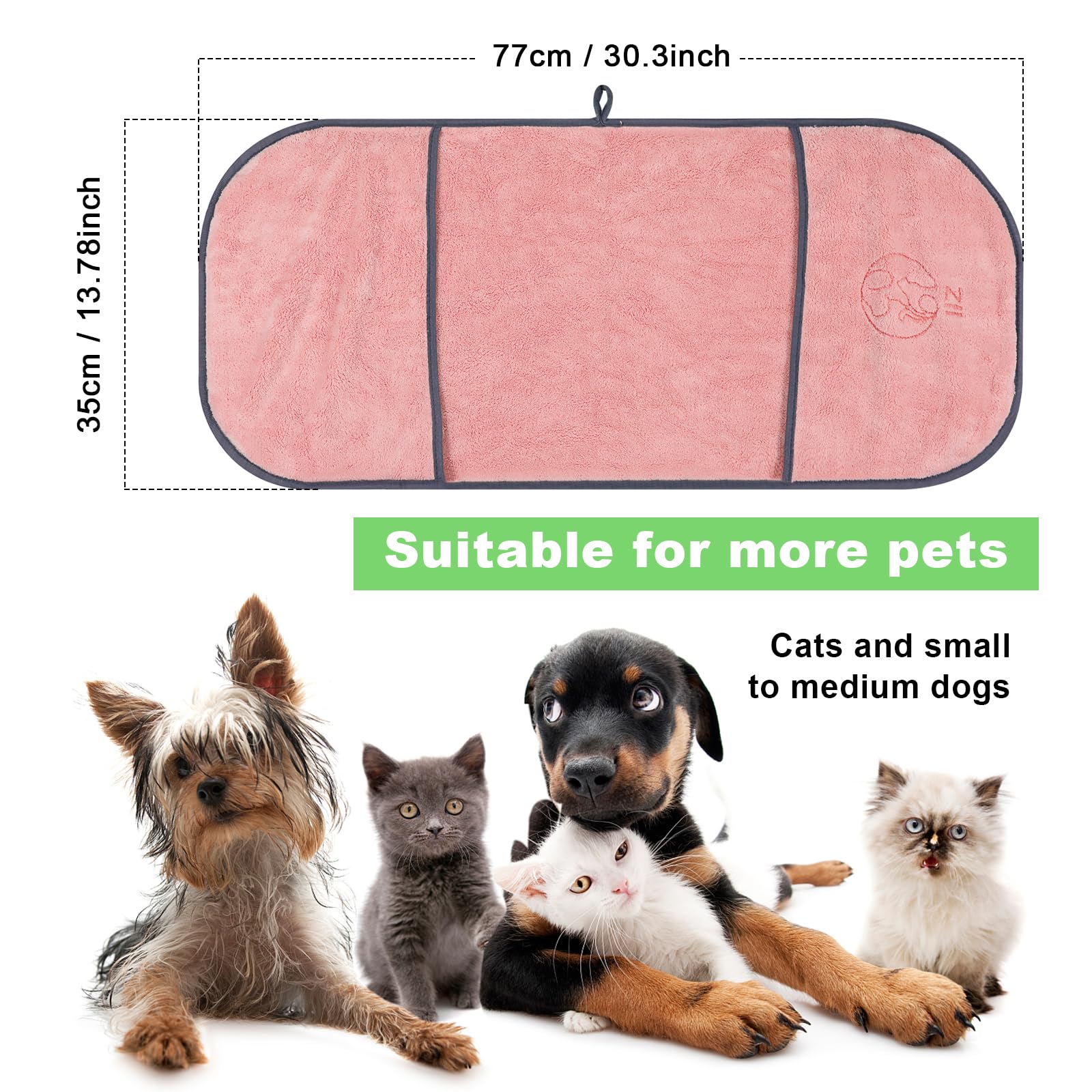 **IIZ Dog & Cat Absorbent Quick-Drying Towel with Hand Pockets - Soft Bath Towel for Small & Medium Pets (Pink + Blue) - Perfect for Grooming, Bath Time & Post-Walk Drying**
