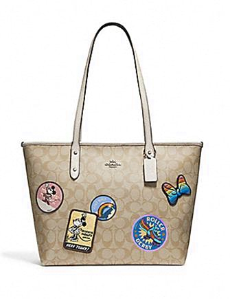 Coach Disney X Minnie Signature Patches City Zip Tote Bag - Stylish Crossbody Handbag for Women | Perfect for Work, Travel & Shopping