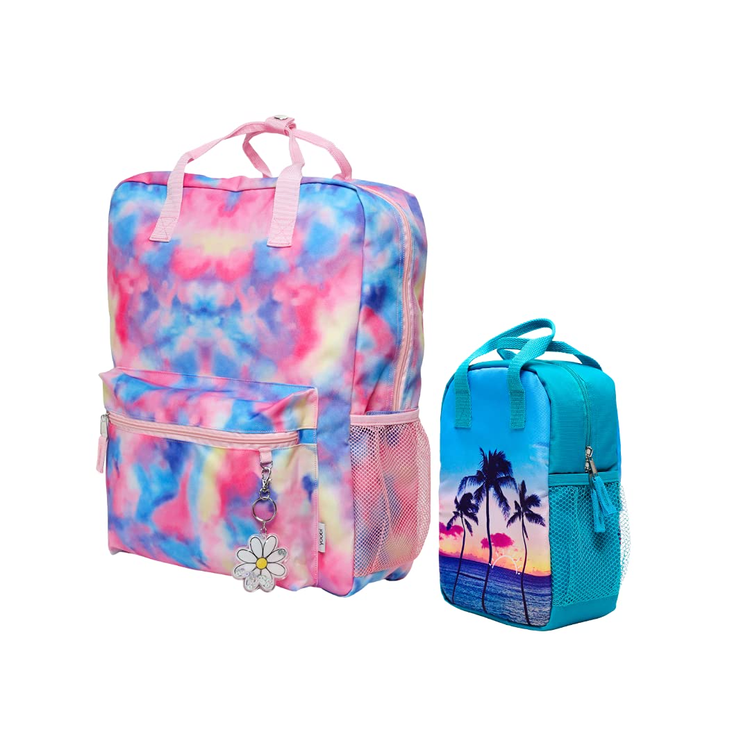 Yoobi Tie Dye Backpack and Insulated Lunch Bag Set for Girls - Waterproof School Backpack with Padded Back & Side Mesh Pocket - Perfect for School, Travel, and Daily Use