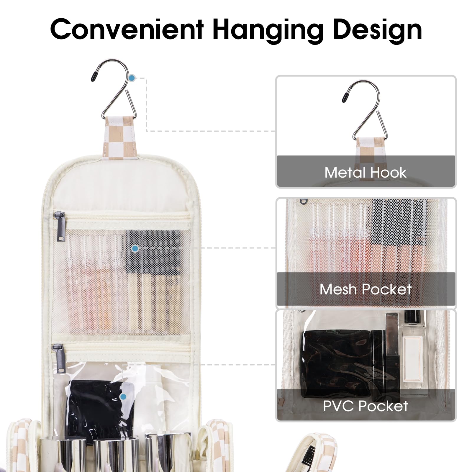 Narwey Hanging Toiletry Bag for Women - Waterproof Travel Makeup Organizer with Multiple Pockets for Cosmetics, Skincare & Essentials - Perfect for Vacation, Gym, Camping & Business Trips
