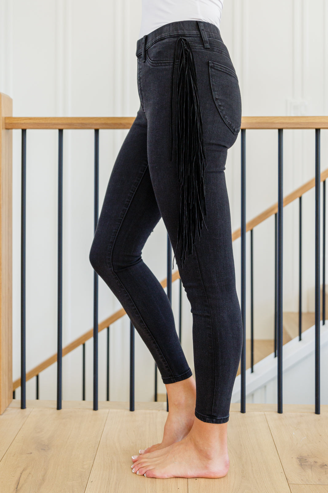 Black Hilary Side Fringe Skinny Jegging - Stretch Denim Leggings for Women | Perfect for Casual Wear, Work & Night Out