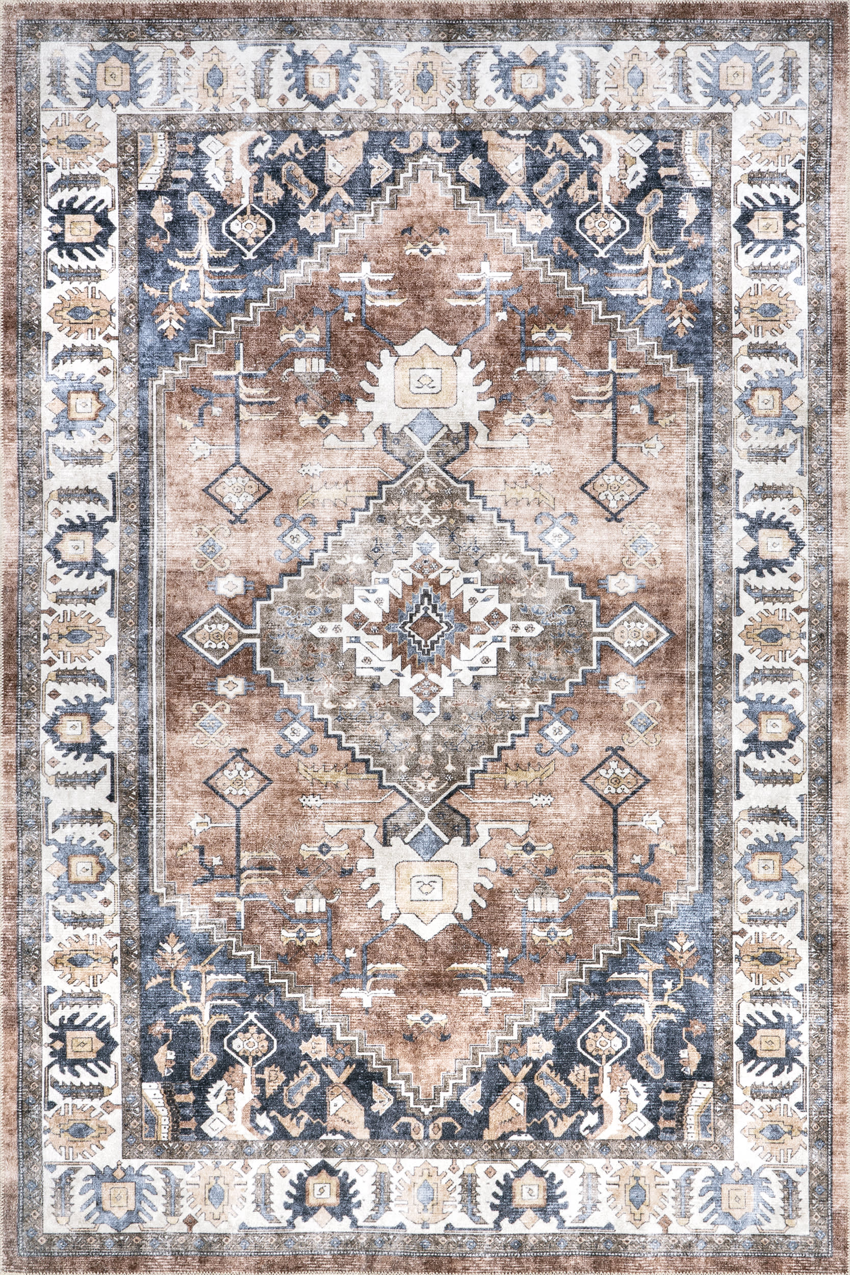 Charis Medallion Washable Rug - Soft & Durable Taupe Area Rug for Living Room, Bedroom, or Office - Easy to Clean & Stain Resistant