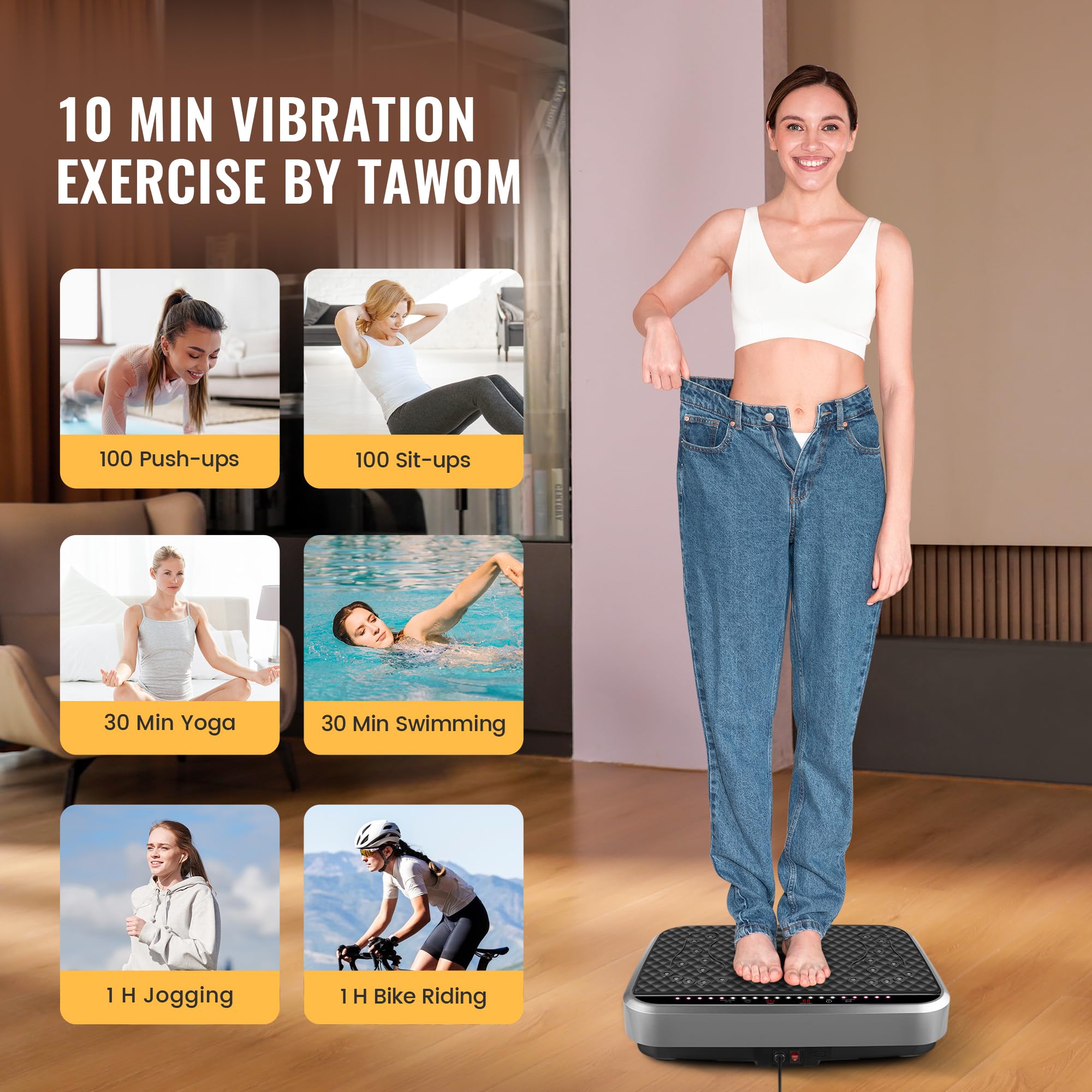 Vibration Plate Exercise Machine for Weight Loss & Body Toning - Whole Body Fitness Platform with Dynamic Workout Lights - Home Gym Equipment for Women & Men - Ideal for Lymphatic Drainage, Muscle Recovery & Home Workouts