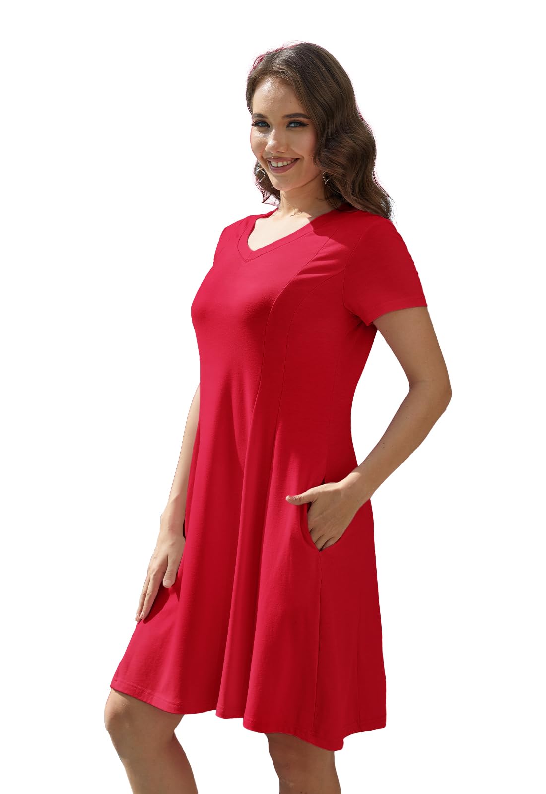 Alaster Queen Women's 2025 Summer Casual Flowy V-Neck Mini Dress with Pockets - Short Sleeve T-Shirt Style for Beach, Party & Everyday Wear
