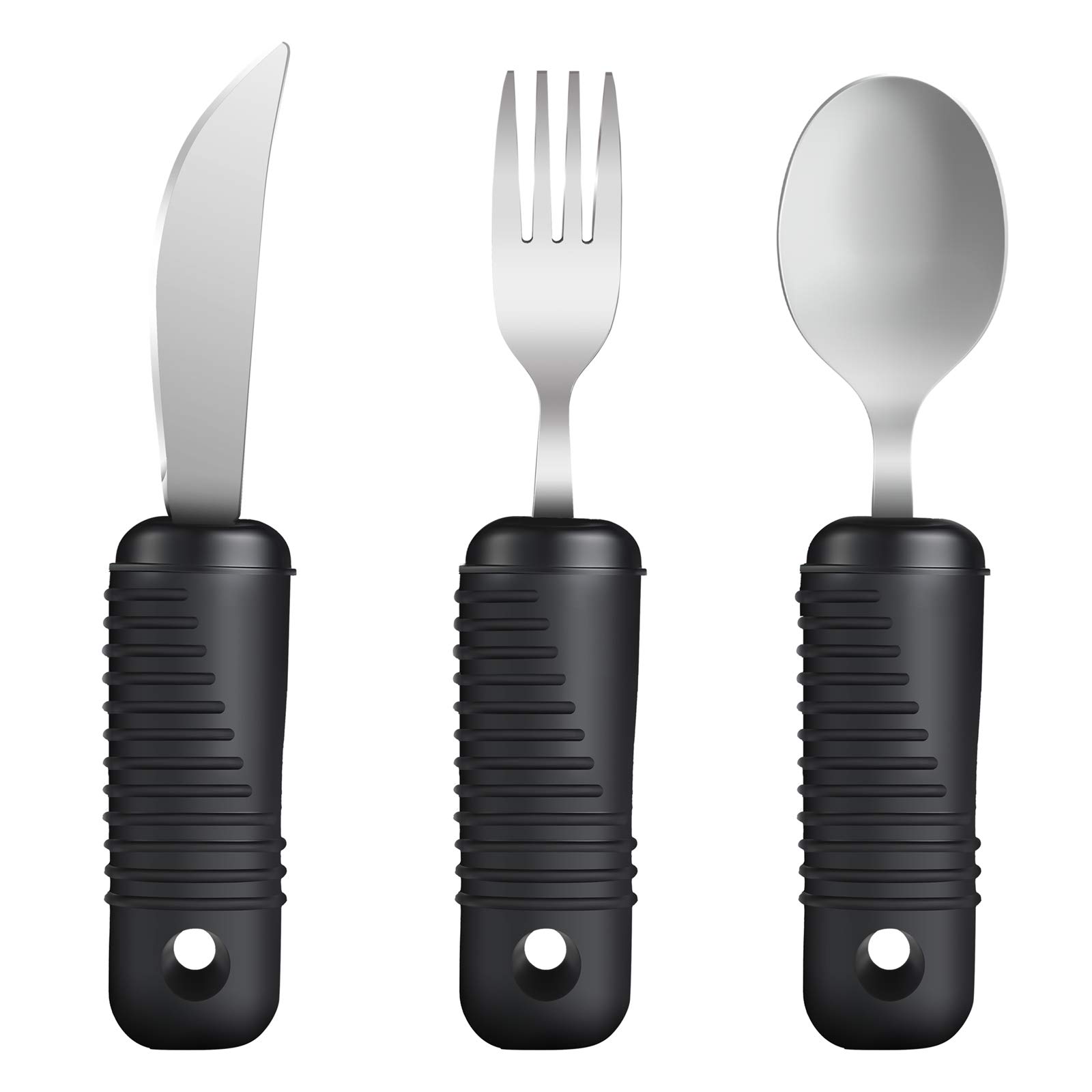 YPC Adaptive Utensils Set - Easy Grip Silverware for Adults & Seniors with Arthritis, Tremors or Parkinson's (3-Piece Fork, Spoon & Rocker Knife) - Ideal for Assisted Eating & Daily Independence