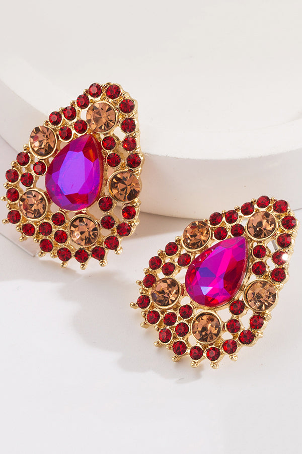 Vintage Alloy Teardrop Diamond Stud Earrings for Women - Elegant Dangle Jewelry for Parties, Weddings & Special Occasions