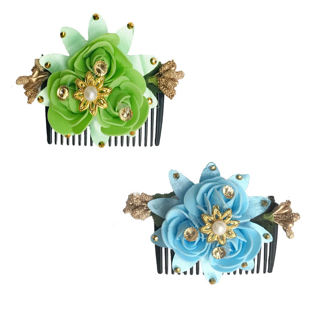 Gadinfashion™ Artificial Flower Juda Comb - Elegant Side Hair Comb for Women & Girls, Perfect Wedding & Party Hair Accessories (Pack of 2) - Great for Bridal Hairstyles, Prom, Special Occasions & Everyday Wear