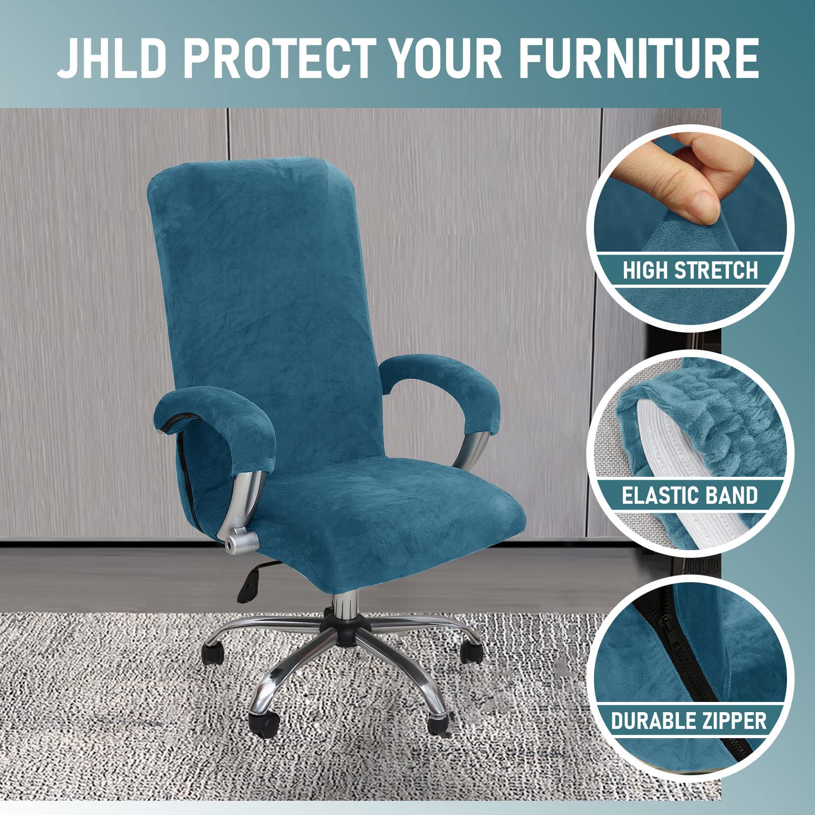 Premium Stretch Office Chair Cover - Soft Velvet Rotating Chair Slipcover with Armrest Covers for Computer & Desk Chairs (Peacock Blue, X-Large) - Perfect for Home Office, Gaming Setup & Conference Rooms