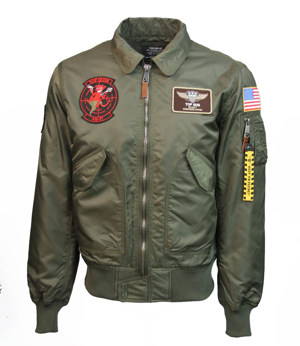 Top Gun® CWU-45 Flight Jacket with Patches - Military Style Bomber Jacket for Men - Perfect for Aviation Enthusiasts, Cosplay & Outdoor Adventures