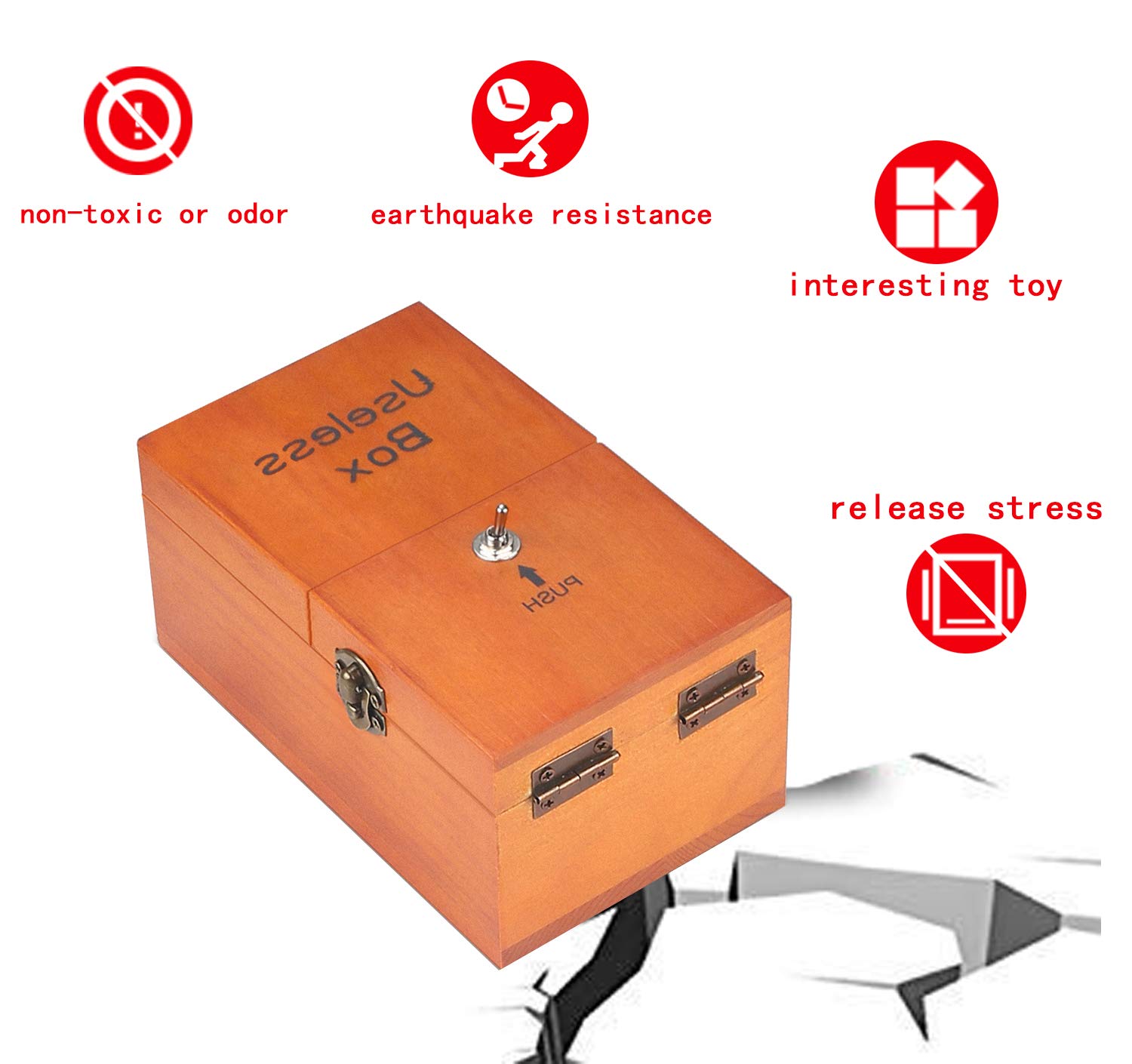 Funny Wooden Useless Box with Surprises - Fully Assembled Stress Relief Toy for Adults & Kids | Office Desk Gadget, Prank Gift, Anxiety Relief Fidget Toy