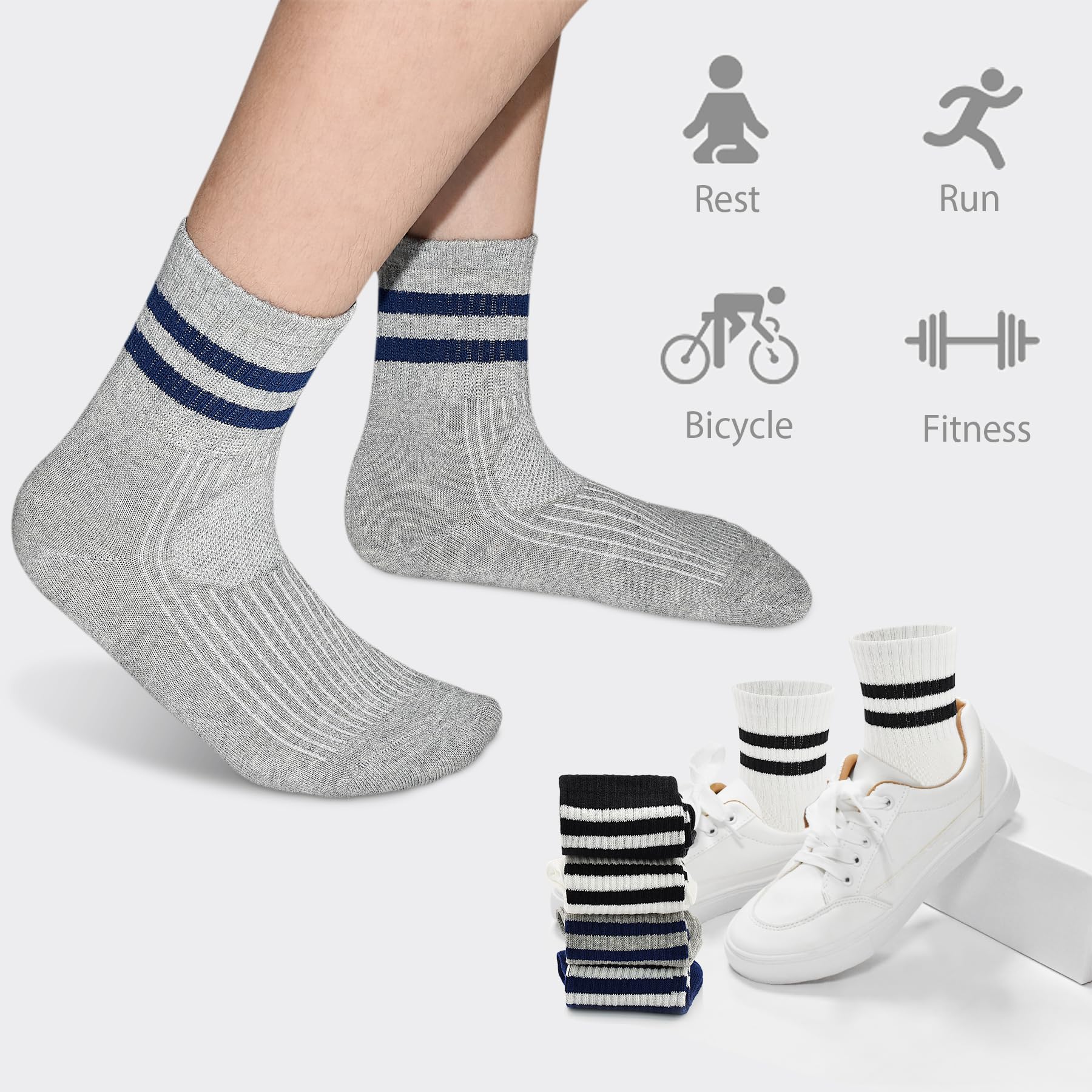 **Boys & Girls Cotton Athletic Crew Socks - 5 Pairs Pack for Kids 1-12 Years | Comfortable & Durable for School, Sports & Daily Wear**