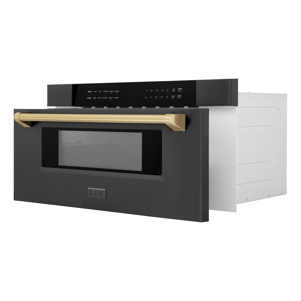 ZLINE Autograph Edition 30-Inch Built-In Microwave Drawer - 1.2 Cu.Ft Capacity, Black Stainless Steel with Champagne Bronze Accents (MWDZ 30 BS CB) - Perfect for Modern Kitchens, Luxury Homes & High-End Appliances