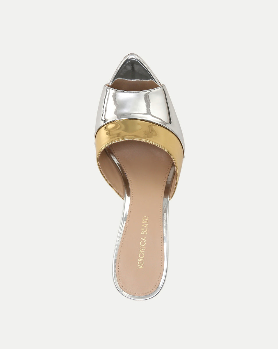Thora Metallic Mule Slippers - Women's Shiny Gold & Silver Slide Sandals for Indoor/Outdoor Wear - Perfect for Home, Beach, and Casual Outings