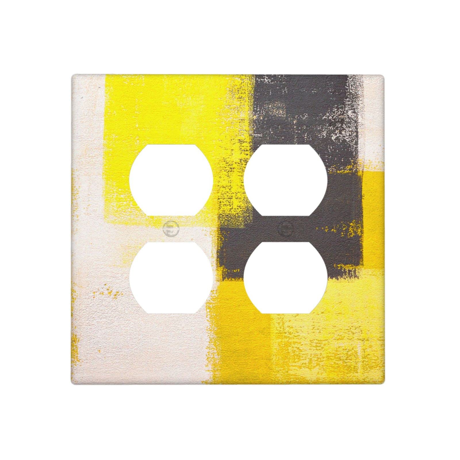 Abstract Beige Yellow Grey Wall Plate - Decorative 2 Gang Double Duplex Outlet Cover - Funny Light Switch Electrical Faceplate 4.5