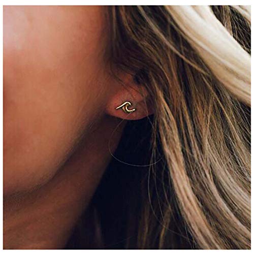 TseanYi Mini Wave Stud Earrings - 14K Gold Plated Ocean Wave Studs, Personalized Beach Jewelry for Women & Girls | Perfect for Summer Vacations, Beach Parties & Gifts