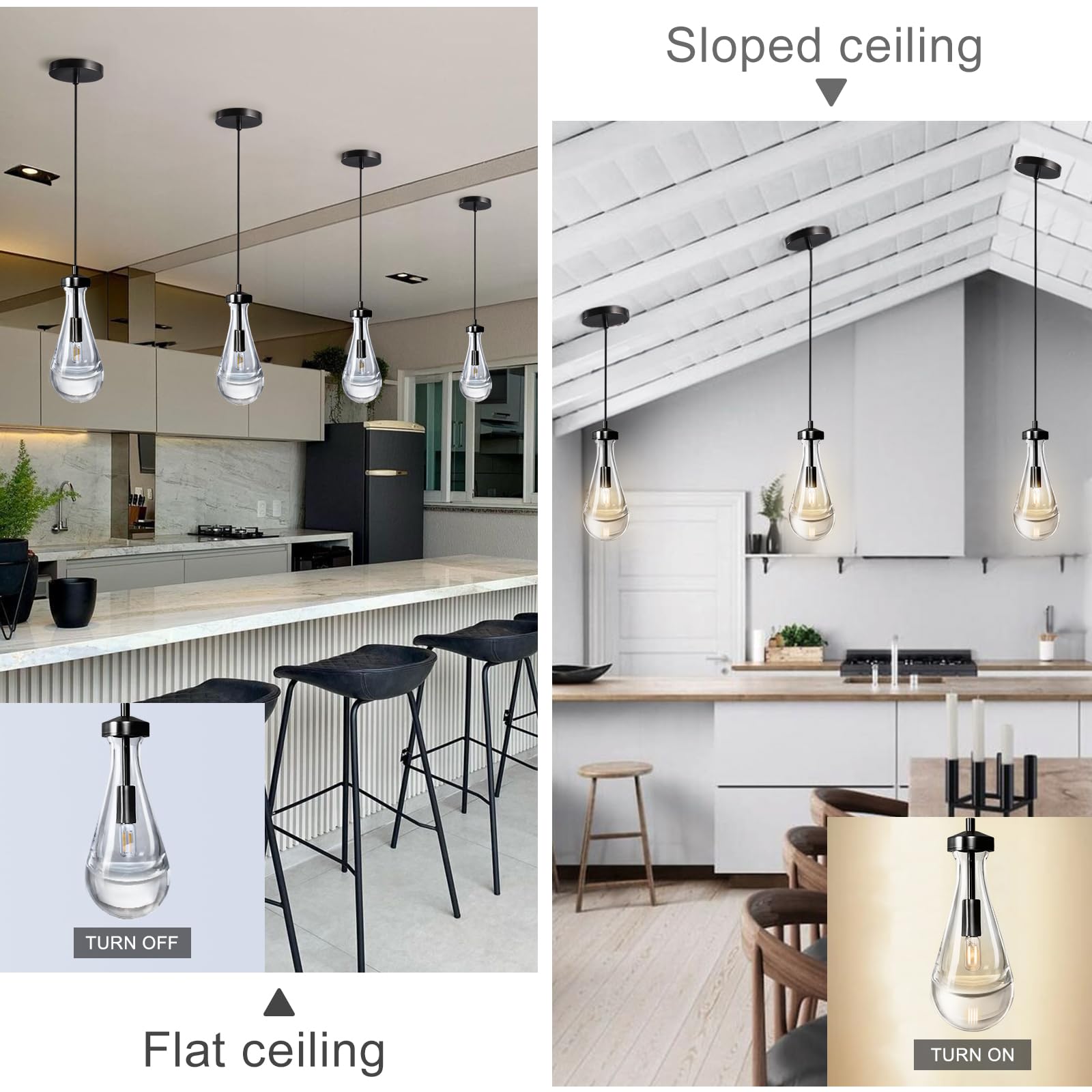 Modern Black Brass Raindrop Pendant Lights for Kitchen Island, Dining Room & Living Room - Elegant Chandelier Lighting Fixture with Included Bulb - Perfect for Home, Restaurant & Cafe Decor