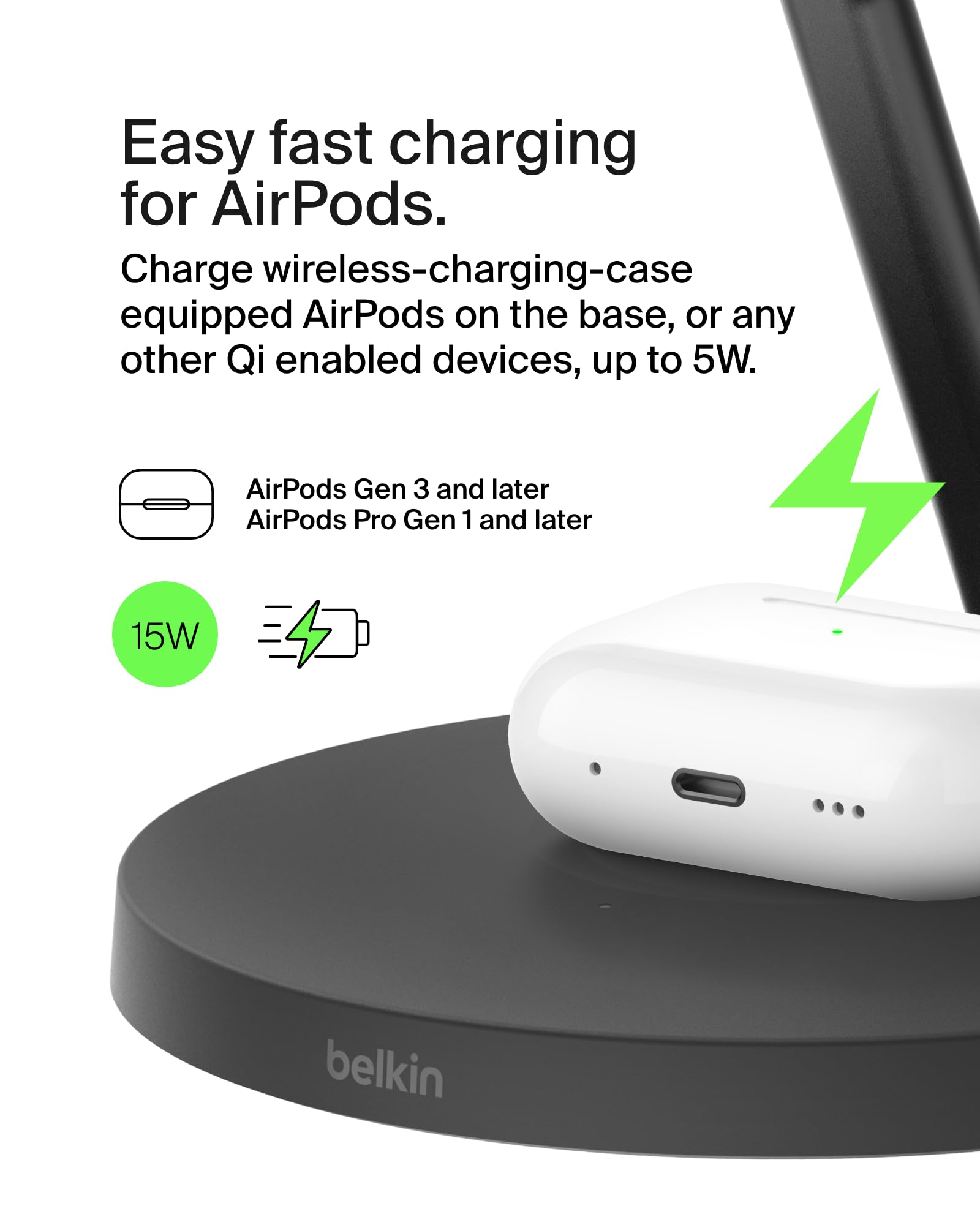 Belkin MagSafe-Compatible 3-in-1 Wireless Charging Station | Qi2-Certified 15W Fast Charger for iPhone 16 Series, Apple Watch & AirPods | Non-Slip Base with 40W Power Adapter | Perfect for Home, Office & Travel (Black)