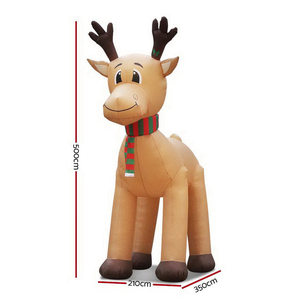 5M Giant Inflatable Christmas Reindeer with LED Lights - Outdoor Holiday Decoration for Yard, Garden, and Party Decor