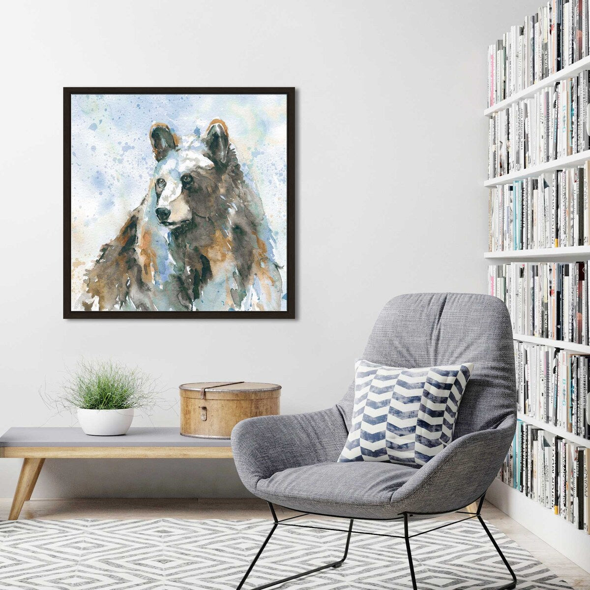 Black Bear On Blue by Carol Robinson - Premium Floating Canvas Wall Art for Living Room, Bedroom & Office Decor