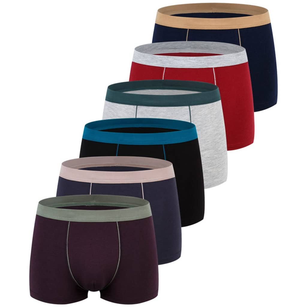 HTKLCZ 6-Pack Large Size Men's Cotton Boxer Briefs - Breathable Solid Color Underwear, Seamless Comfort (Multi-Colored, 5XL 80-87.5kg) for Everyday Wear, Workout & Sleep