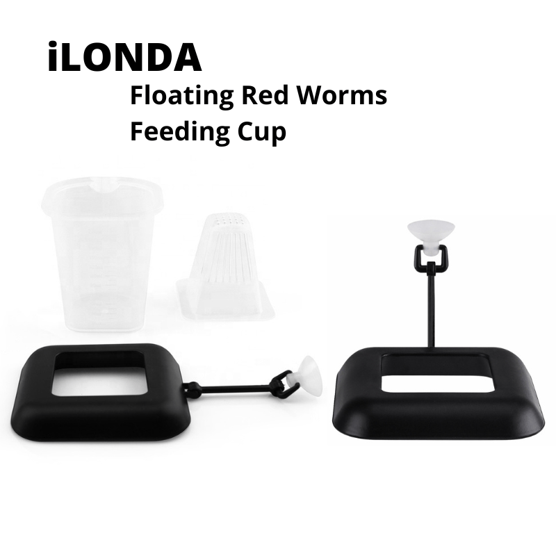 iLONDA Floating Red Worms Feeding Cup for Aquarium Fish - Perfect for Betta, Goldfish & Tropical Fish Feeding - Easy-to-Use Fish Food Dispenser for Freshwater & Saltwater Tanks