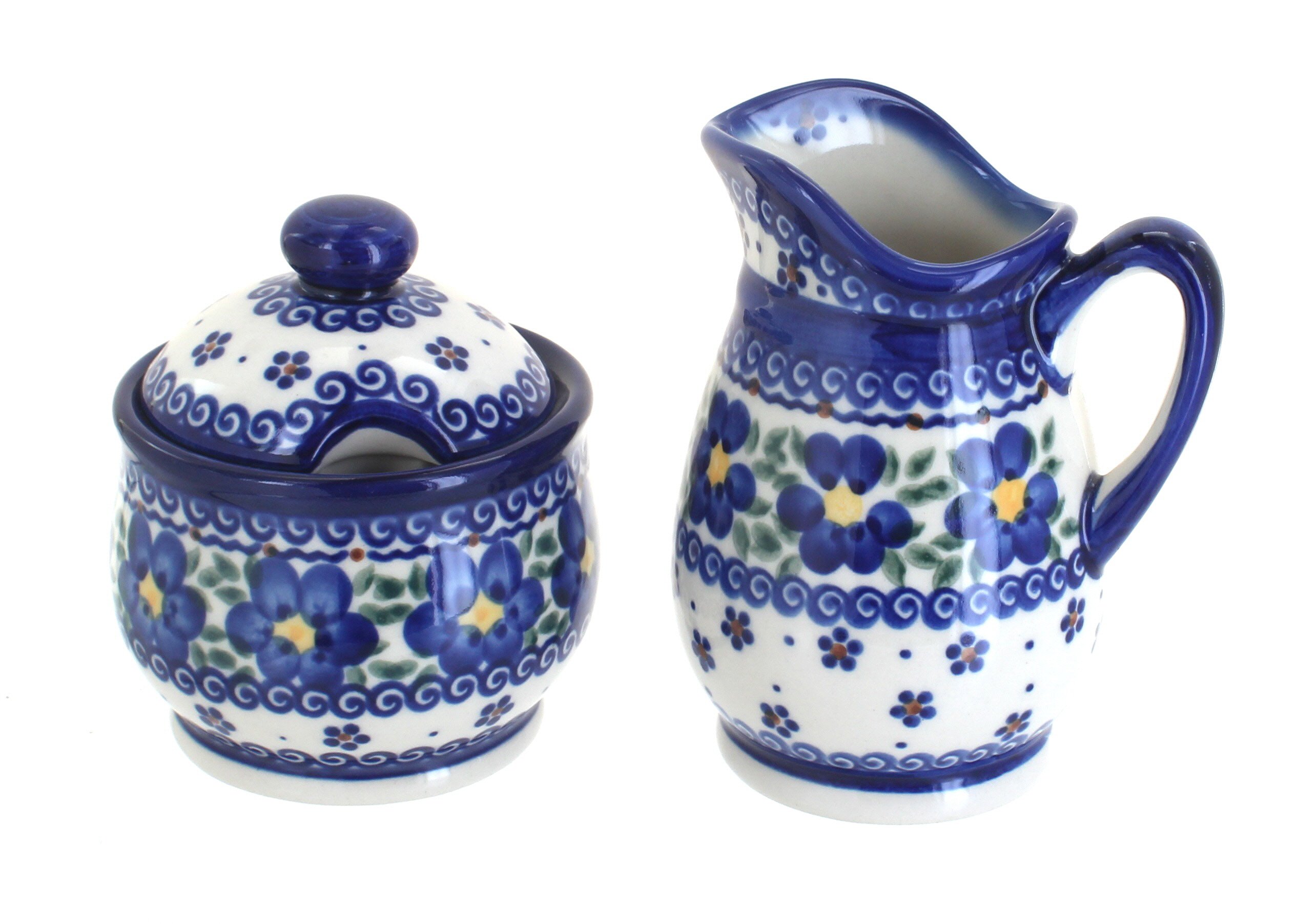 Blue Rose Polish Pottery Spring Blossom Cream & Sugar Set - Handmade Ceramic Tea Coffee Serving Set for Spring Decor, Bridal Shower Gift & Afternoon Tea Party