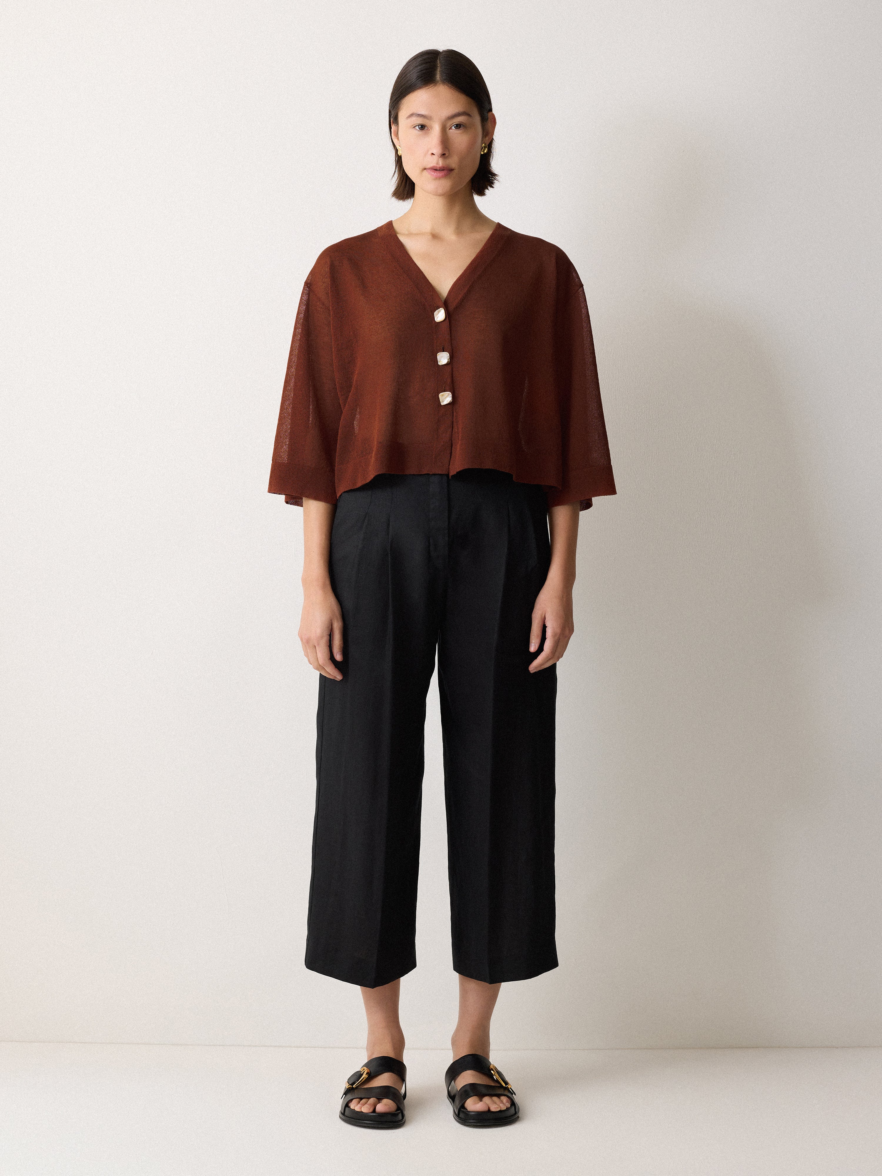 Lightweight Brown Linen Blend Cardigan for Women - Soft & Breathable Summer Cover-Up for Beach, Office & Casual Outings