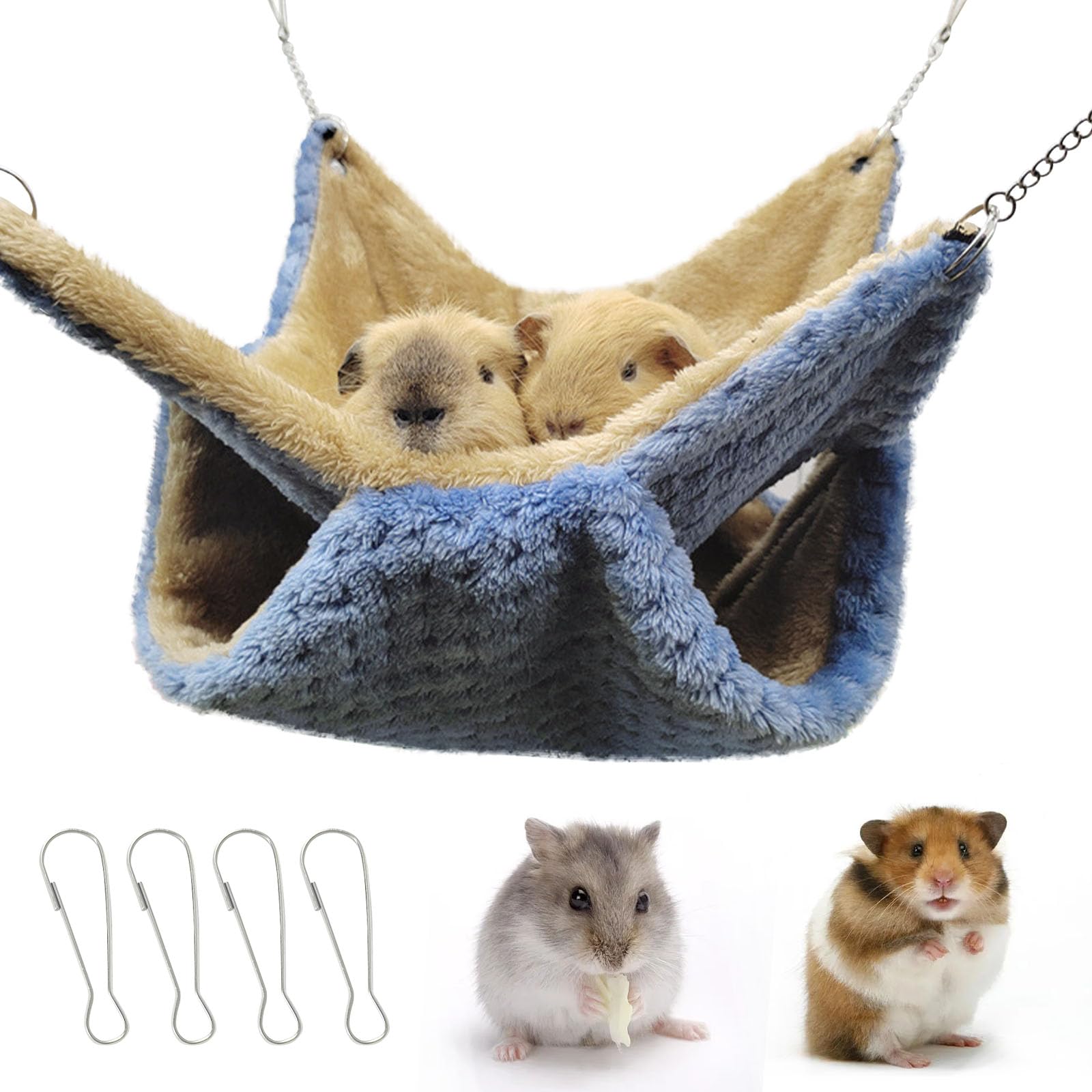 Premium Double-Layer Fleece Rat Hammock - Cozy Guinea Pig & Small Animal Cage Accessory for Ferrets, Hamsters - Soft Hanging Bed for Playing & Sleeping (Blue) - Perfect for Small Pet Cages, Play Areas & Hideouts