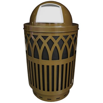Brown Covington 40-Gallon Steel Trash Can - Heavy Duty Outdoor Garbage Bin for Home, Garage, or Commercial Use