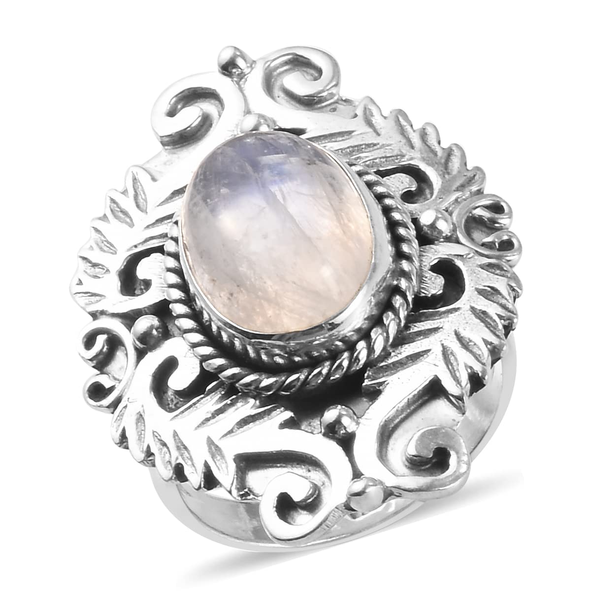 925 Sterling Silver Platinum Plated Rainbow Moonstone Solitaire Ring for Women - Size 8, Oval Cut, Dainty Jewelry Gift for Her - Perfect for Anniversary, Birthday, Valentine's Day & Everyday Elegance