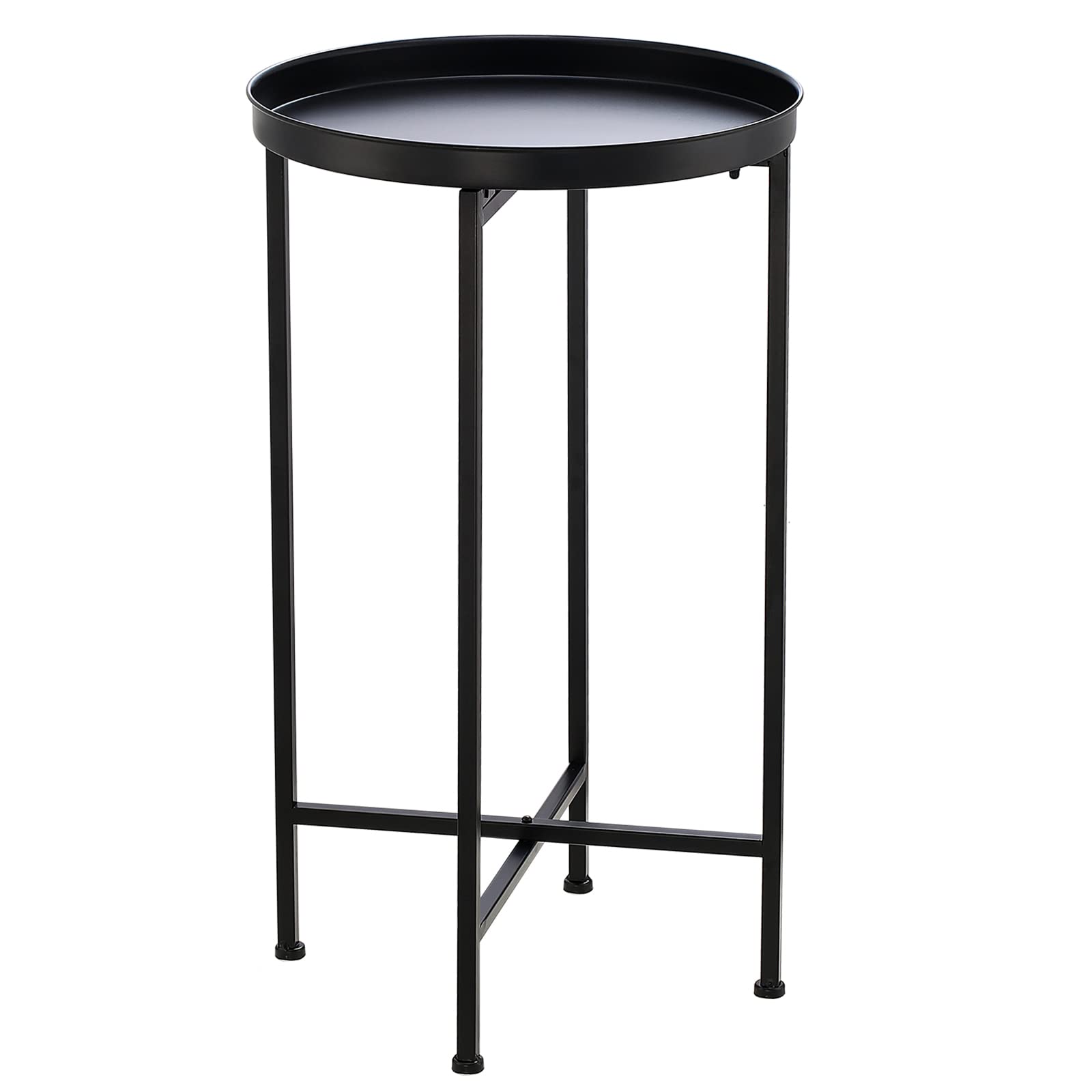 WELL-STRONG Round Side Table with Black Removable Metal Tray - Small Accent End Table & Nightstand with Sturdy Metal Frame for Bedroom, Living Room, Dorm - Perfect for Coffee, Books & Decor