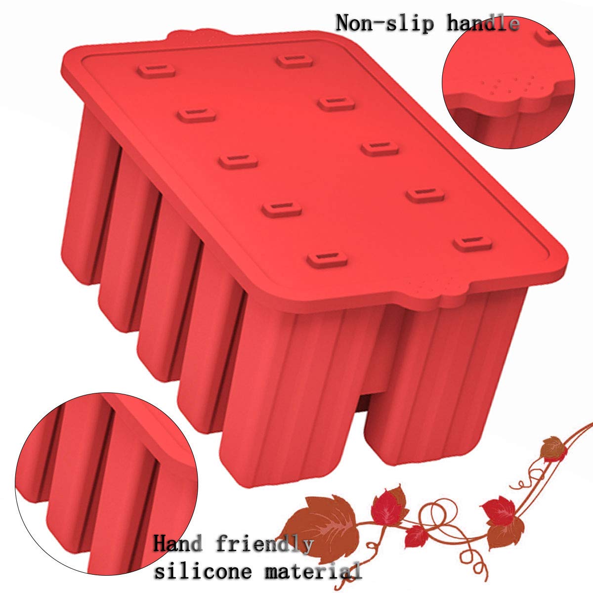 BPA-Free Silicone Popsicle Molds - 10 Cavity Cone Shaped Ice Pop Maker with Sticks & Funnel for Homemade Frozen Treats - Perfect for Summer Parties, Kids Snacks & Healthy Dessert Making