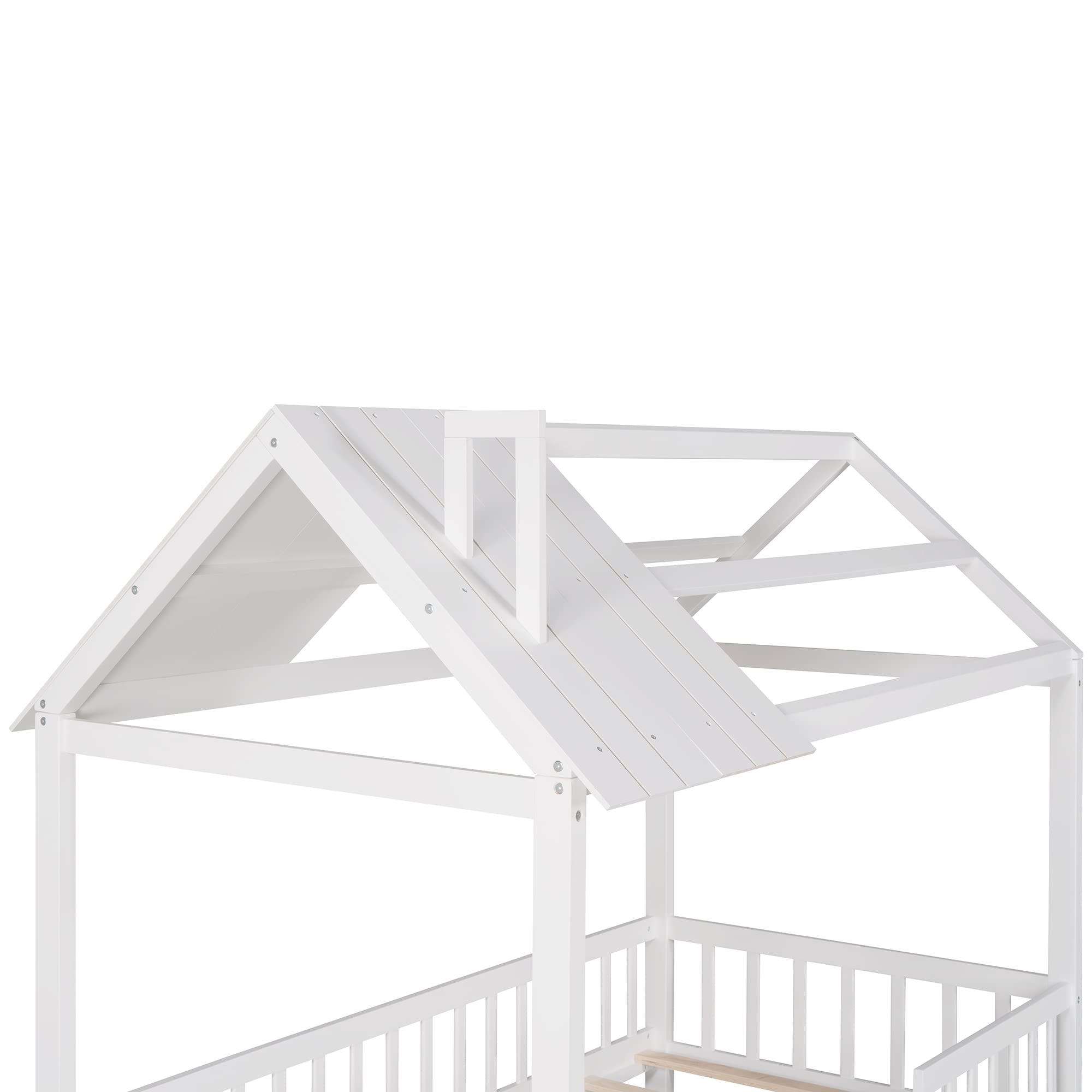 Merax Twin House Bed for Kids - Wooden House-Shaped Twin Bed Frame with Safety Rails & Roof Windows - Sturdy Platform Bed for Boys & Girls - Perfect for Kids' Bedroom, Playroom & Nursery Decor