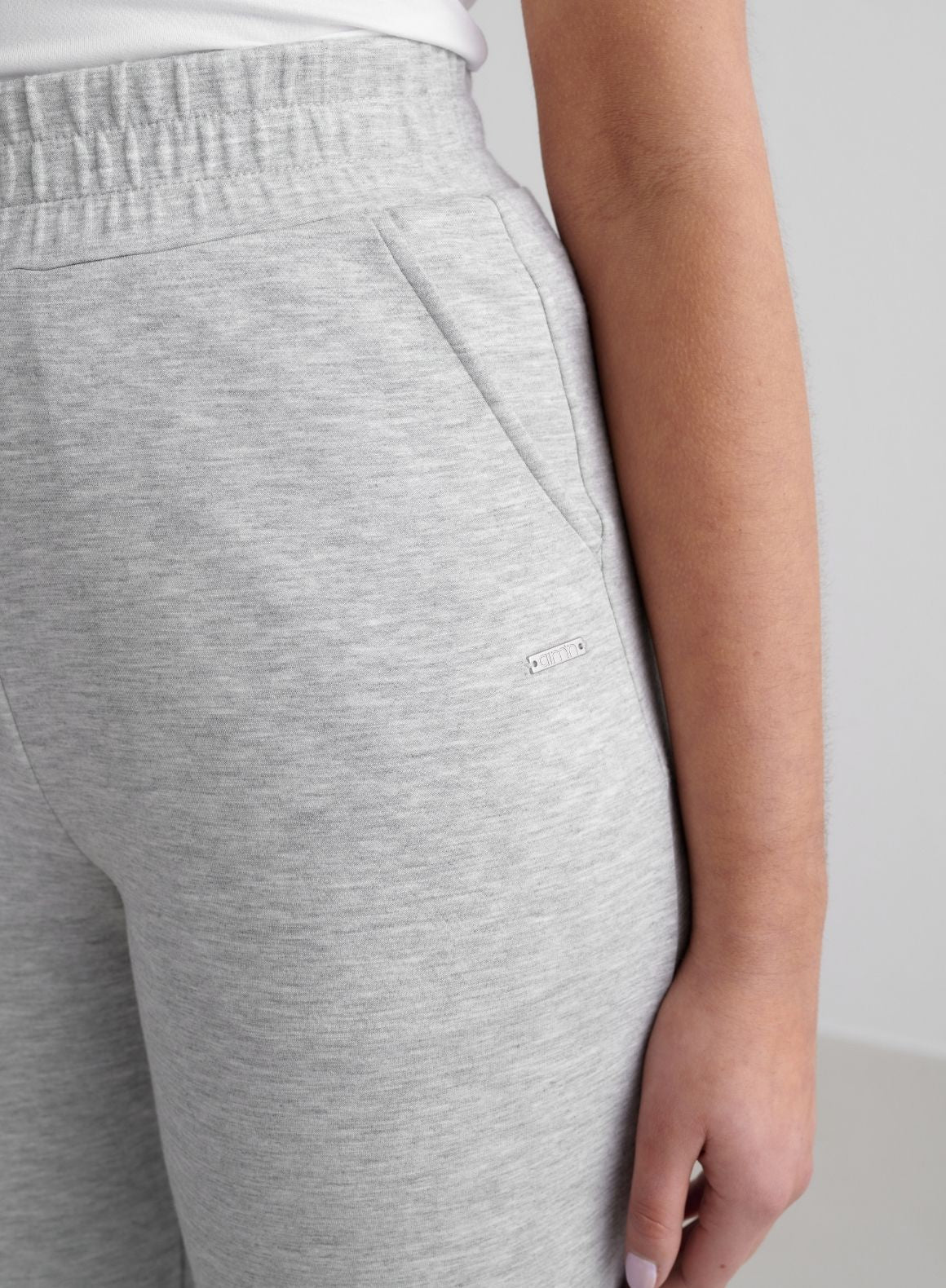 Light Grey Melange Comfortable Modal Wide Leg Pants for Women - Soft Lounge Pants for Yoga, Travel & Relaxation at Home
