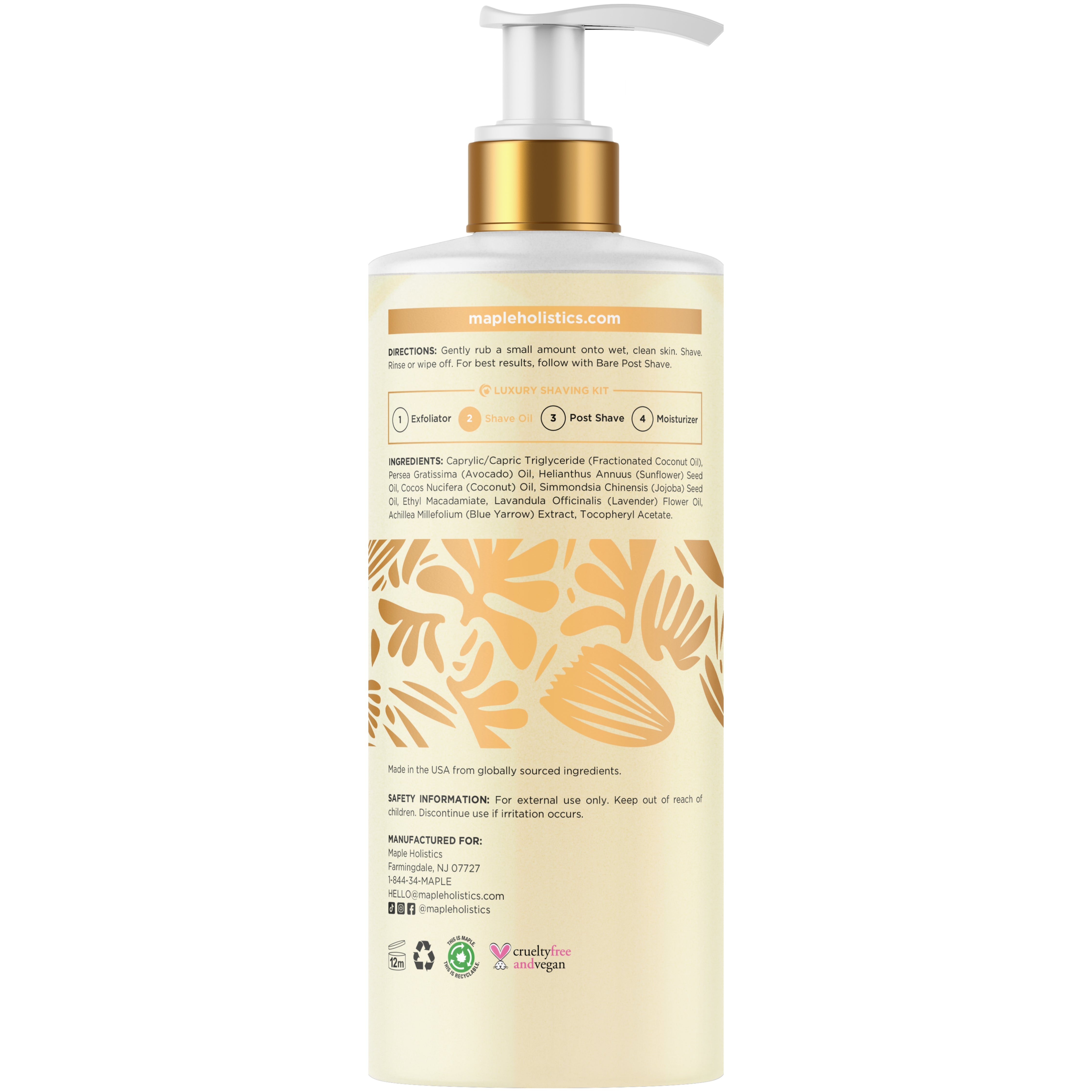 Organic Bare Shave Oil for Men & Women - Natural Pre & Post Shave Soothing Oil for Sensitive Skin - Perfect for Smooth Shaving at Home or Travel