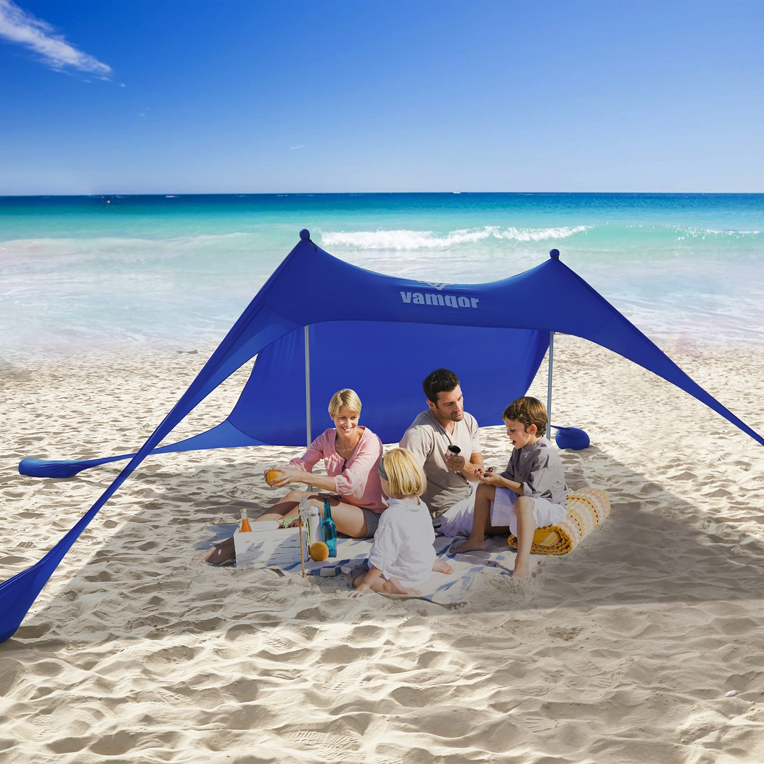 Vamqor Portable Beach Canopy Tent with UPF 50+ UV Protection - Lightweight Outdoor Sun Shelter for Camping, Fishing, Backyard, Picnics & Beach Days | Perfect for Family Outings and Summer Outdoor Activities