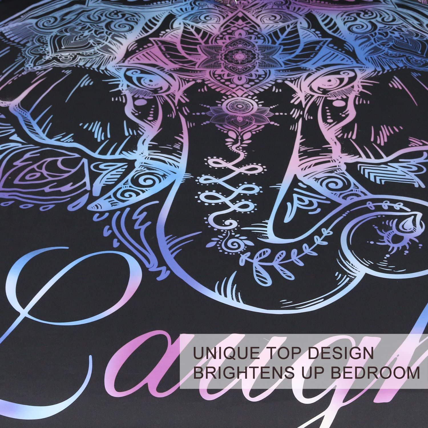 Funky Elephant Duvet Cover Set King - Paisley Lotus Design for Couples Bedroom Decor