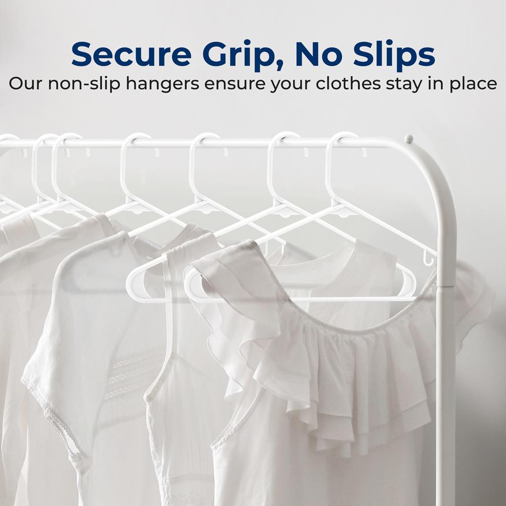 SereneLife 200 Pack Heavy Duty Plastic Hangers - Durable Non-Slip Clothes Hangers with Integrated Hooks for Shirts, Pants, Coats - Space Saving Wardrobe Organizer (White) | Perfect for Closet Organization, Laundry Room & Retail Stores