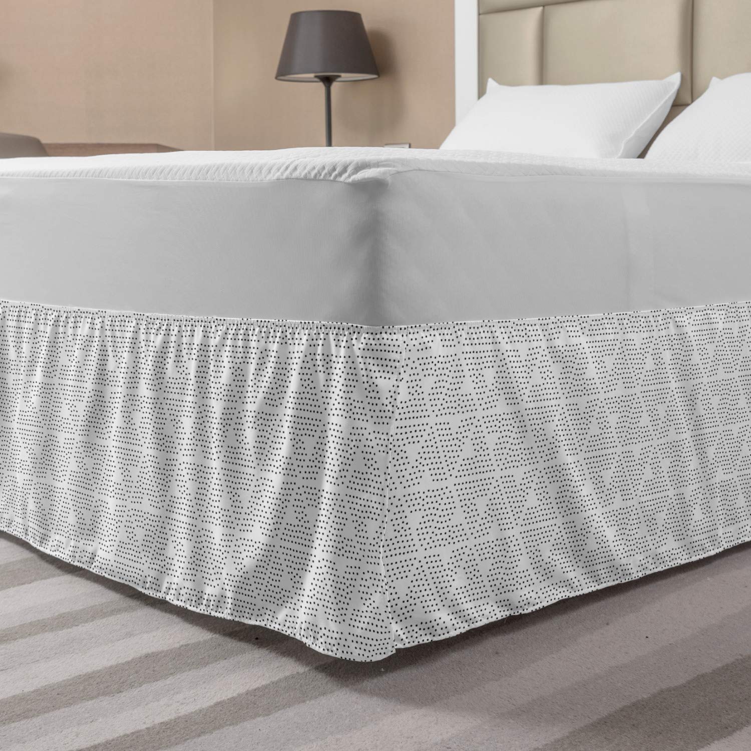 Ambesonne Geometric Bed Skirt - Modern Dotwork Abstract Triangles Design, Elastic Wrap Around Bedroom Decor for Queen Size Beds, Charcoal Grey & White - Perfect for Contemporary Home Styling and Guest Room Makeovers