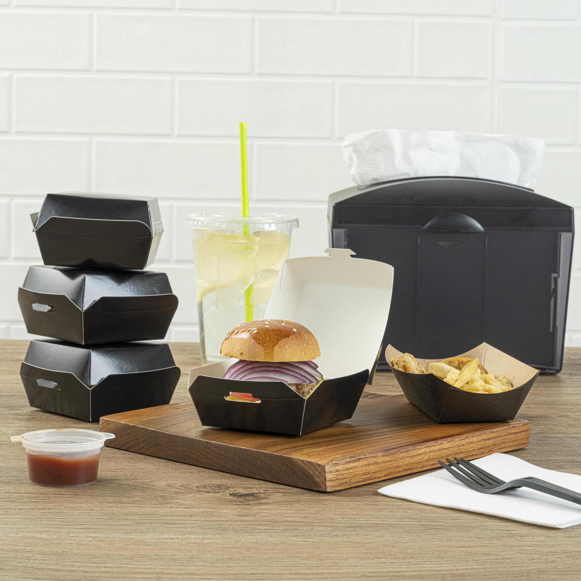 Disposable Black Mini Burger Boxes 2.8x2.8x2 Inch - 100 Pack Clamshell Food Containers with Hinged Lid for Sliders, Appetizers & Desserts | Perfect for Takeout, Parties, Catering & Finger Food Serving