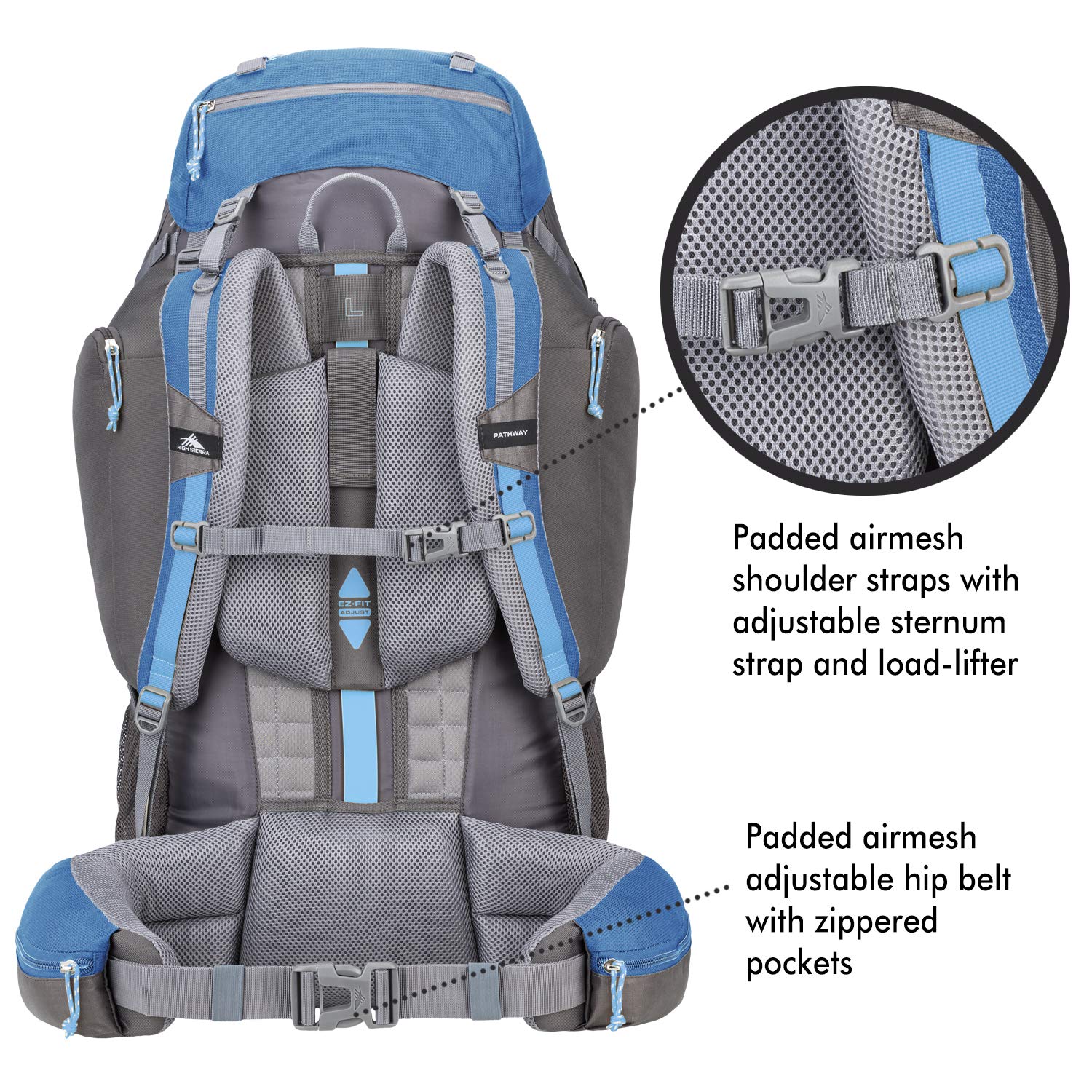 High Sierra Pathway 90L Internal Frame Hiking Backpack for Men & Women - Lightweight Water-Resistant Trekking Bag for Camping, Travel & Outdoor Adventures (Mineral/Slate/Glacier Color Options)