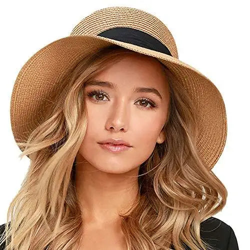 Sun Shade Straw Beach Hat for Women - UPF 50+ Wide Brim Sun Protection Hat for Outdoor, Travel, and Summer Vacations