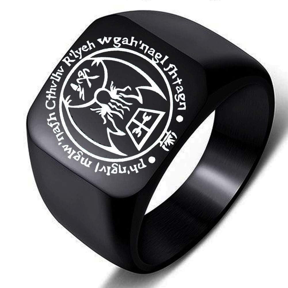 Cthulhu R'Lyeh Sigil Stainless Steel Ring - H.P. Lovecraft Inspired Gothic Jewelry for Men & Women - Perfect for Cosplay, Halloween, and Dark Fashion Accessories