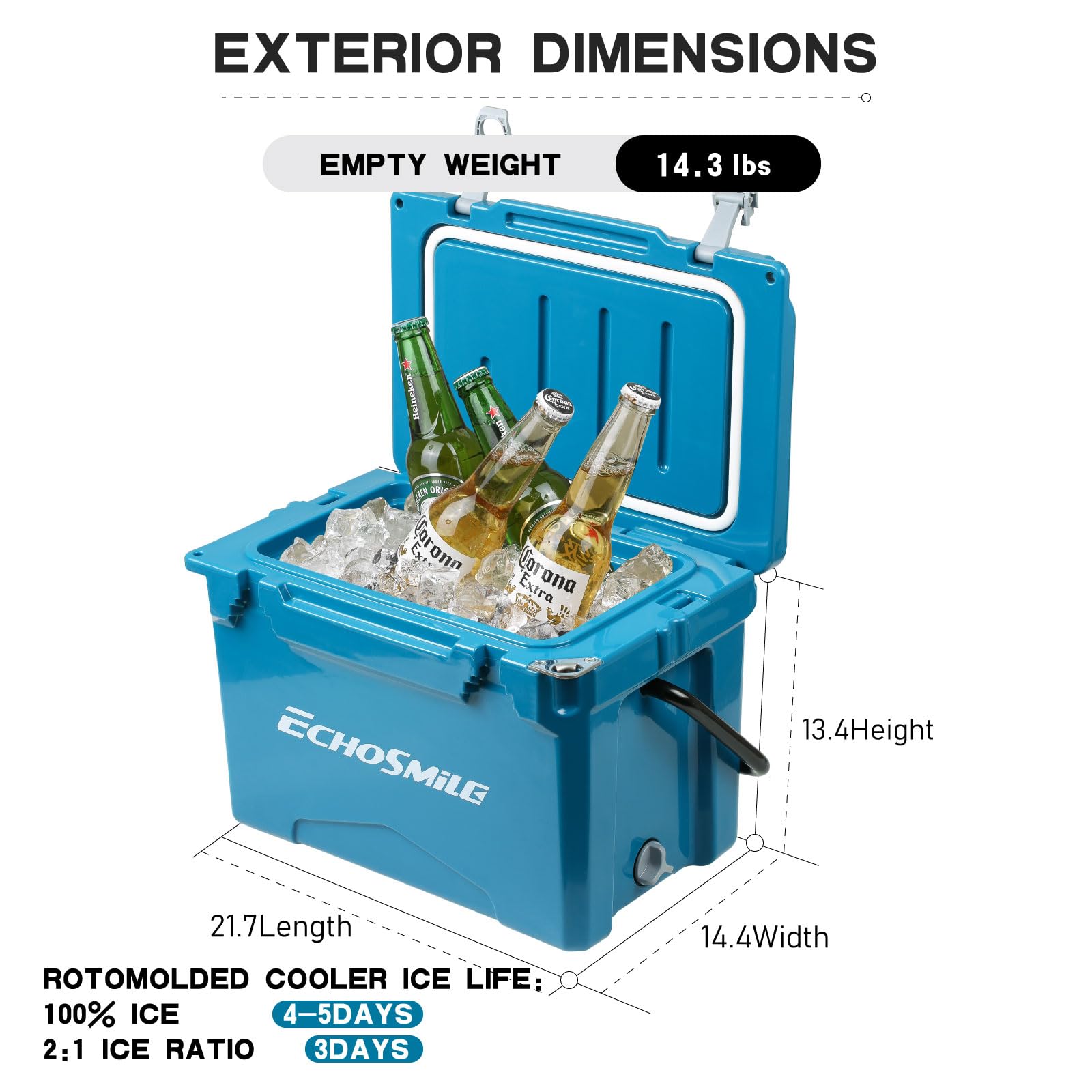 EchoSmile 25/30/35/40/60/75 Quart Rotomolded Cooler - Heavy Duty, Leak Proof, Extreme Durability for Camping, Fishing, Hunting & Outdoor Adventures