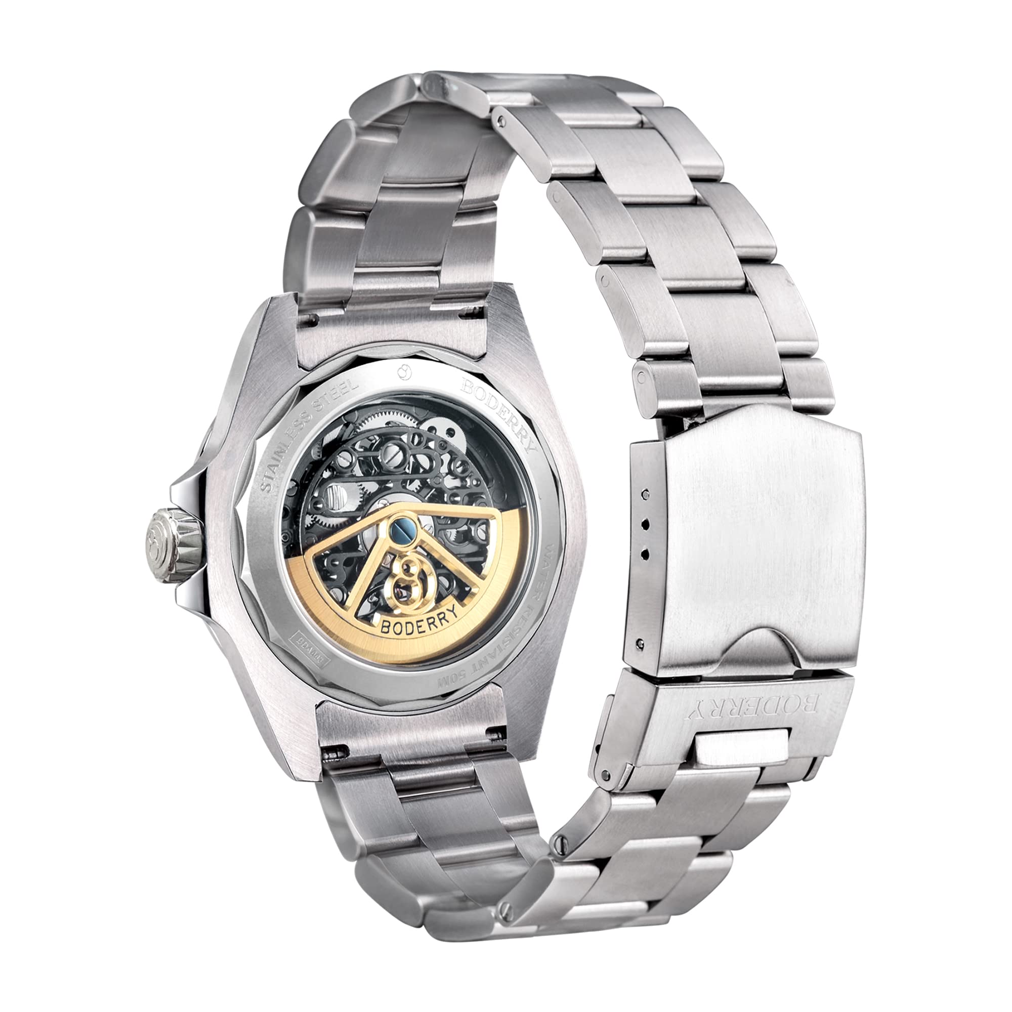 BODERRY Men's Skeleton Watch Titanium Automatic Mechanical Watch with 72H Power Reserve, 5ATM Waterproof, Luminous Hands, Sapphire Crystal & Leather Strap - Steampunk Style Gift for Urban Professionals | Perfect for Business, Formal Events & Everyday Wear