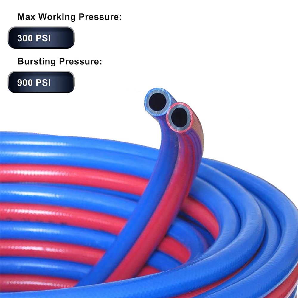 100FT 1/4 Inch Oxy Acetylene Welding Hose - 300PSI Twin Torch Hose with 9/16