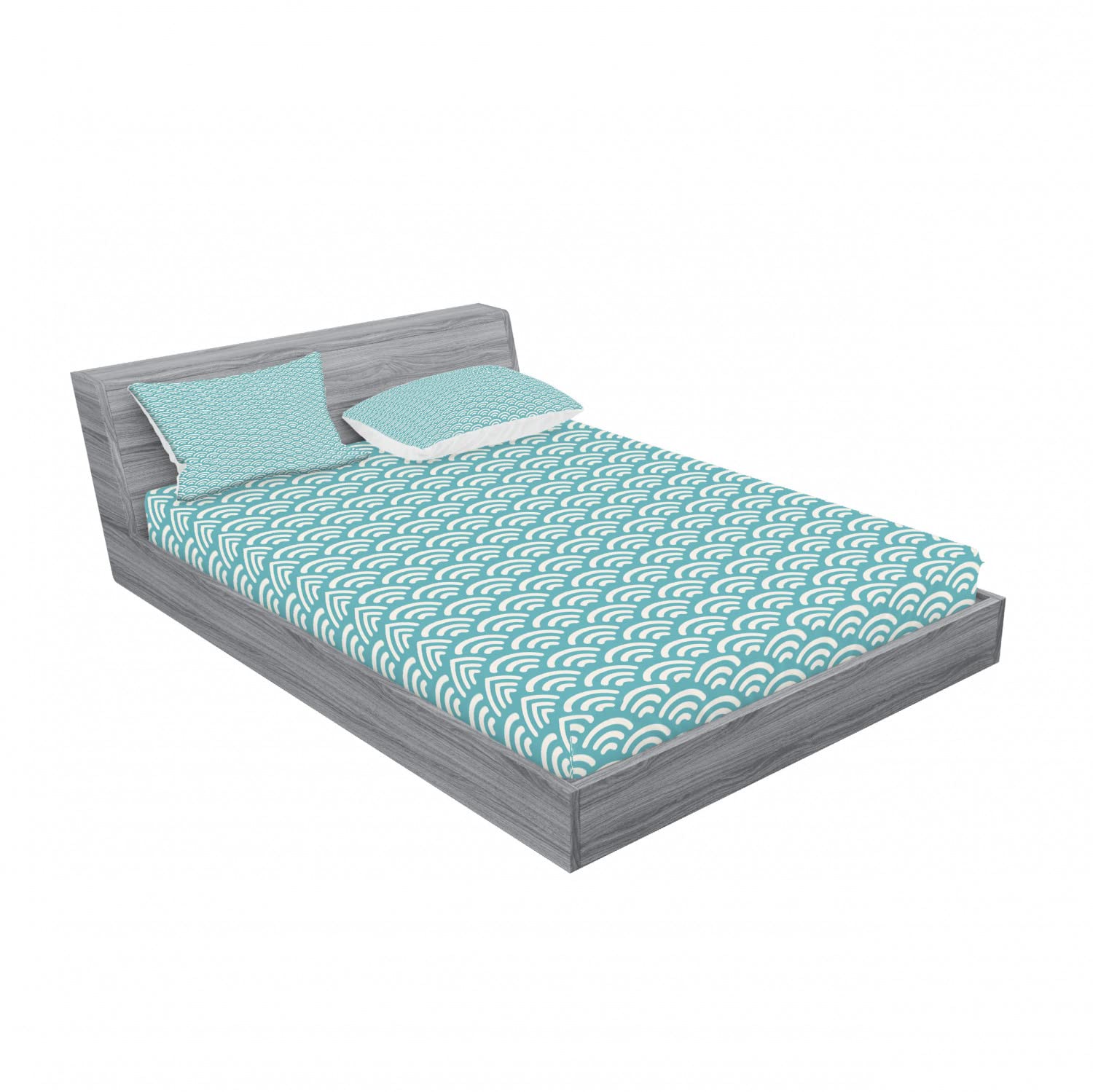Ambesonne Abstract 2-Piece King Size Fitted Sheet Set with 4 Pillow Shams - Bold Water Fishing Pattern in Turquoise & White - Soft Bedding Collection for Master Bedroom, Guest Room & Vacation Homes