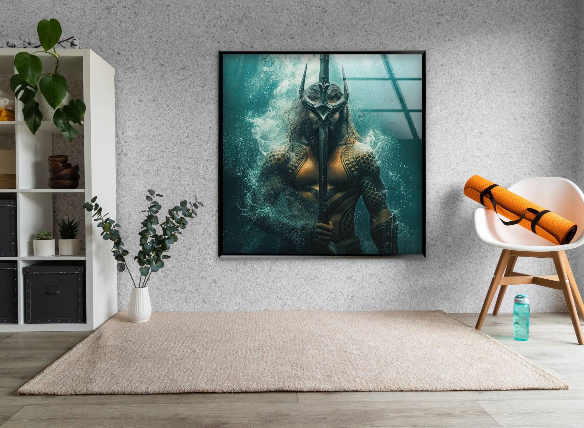Aquaman's Trident Glass Wall Art - Handmade DC Comics Superhero Decor for Living Room, Bedroom & Office - Perfect Gift for Fans & Collectors
