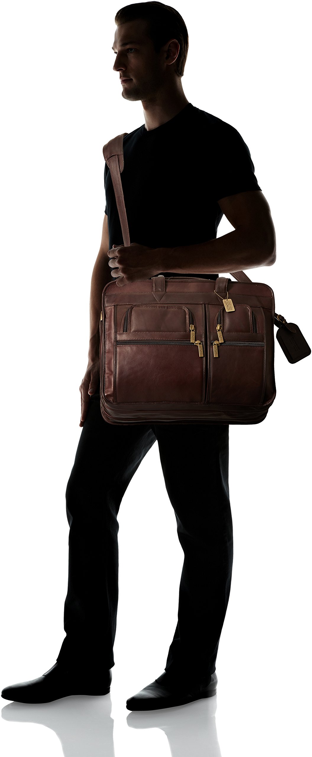 Claire Chase Jumbo Executive Laptop Briefcase for Business Professionals - Stylish Cafe Brown Leather Computer Bag - Perfect for Office, Travel & Business Meetings